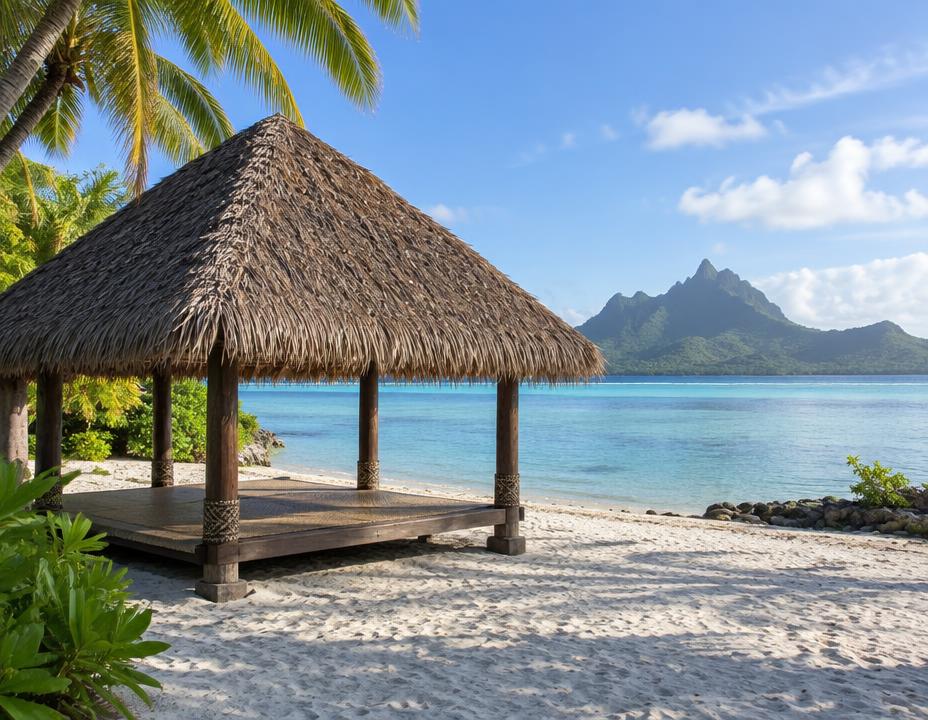 Beach fales on the coast of Samoa